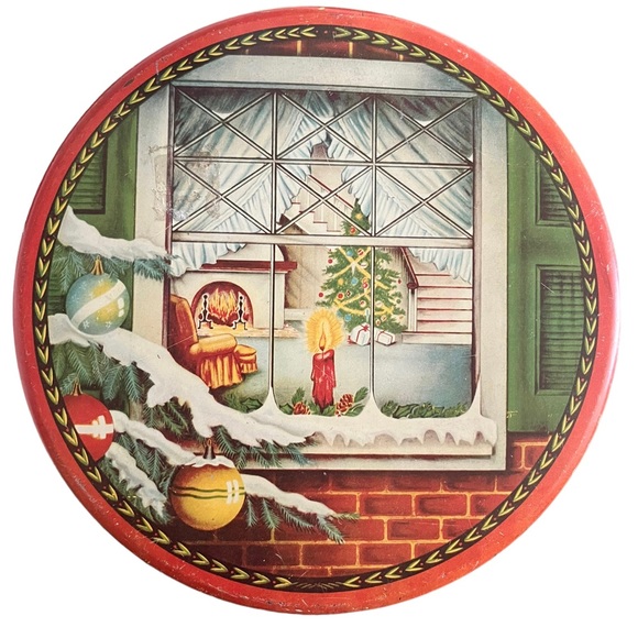 Beautiful 1930s / 1940s Snow Christmas Cookie Tin Window Candle .. - Picture 1 of 9